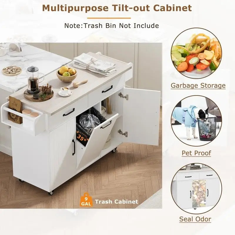 Alger Kitchen Island with Trash Can Storage Cabinet