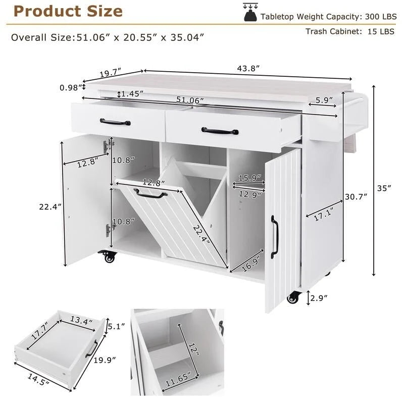 Alger Kitchen Island with Trash Can Storage Cabinet