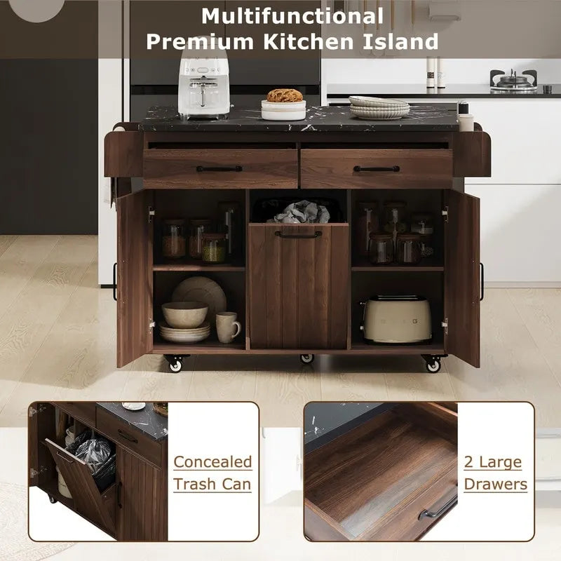 Alger Kitchen Island with Trash Can Storage Cabinet