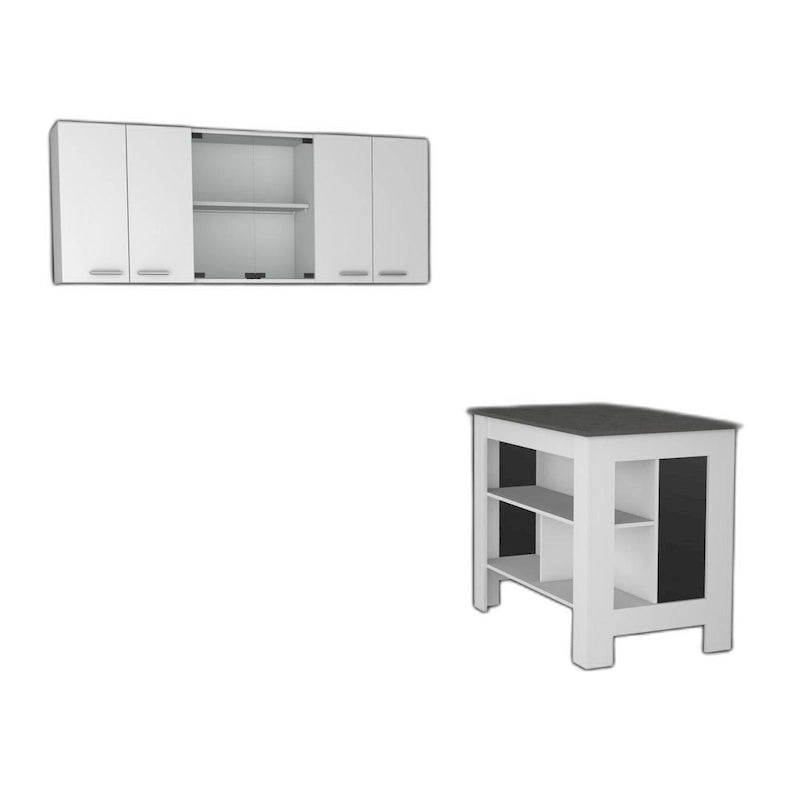 HomeRoots White And Dark Brown 41 Kitchen Island Set With Storage - 40.5' X '35.4' X '27.5