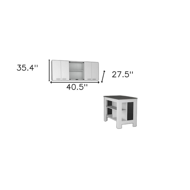 HomeRoots White And Dark Brown 41 Kitchen Island Set With Storage - 40.5' X '35.4' X '27.5