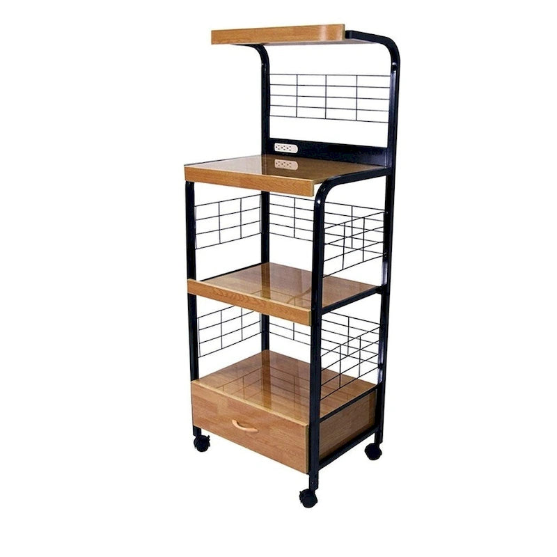 HomeRoots Black and Natural 26 Rolling Kitchen Cart With Storage - 25.5' X '59.5' X '17
