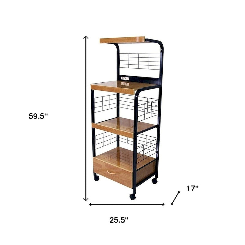 HomeRoots Black and Natural 26 Rolling Kitchen Cart With Storage - 25.5' X '59.5' X '17
