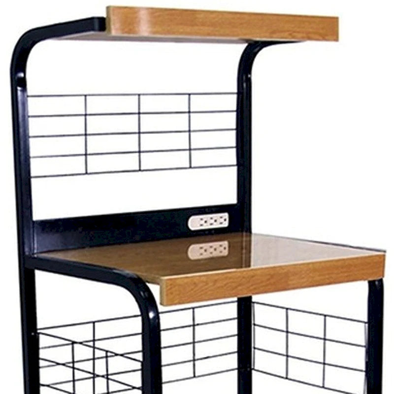 HomeRoots Black and Natural 26 Rolling Kitchen Cart With Storage - 25.5' X '59.5' X '17