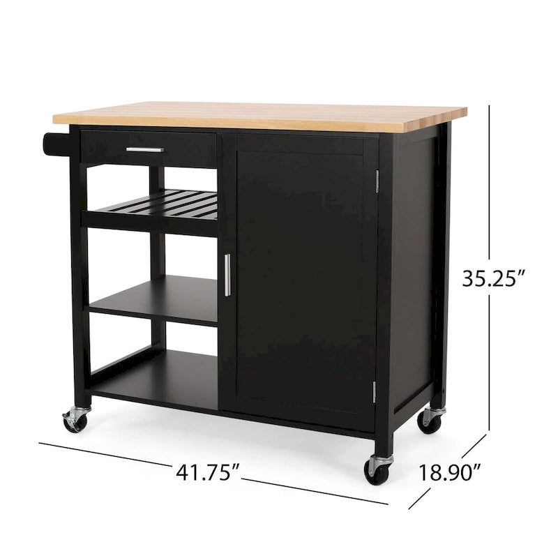 Kitchen Island Cart With Lockable Wheels, Utility Kitchen Cart With 1 Drawer, 3 Open Storage Shelves And Cabinet