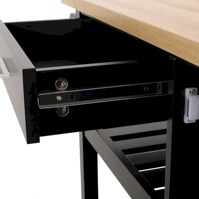 Kitchen Island Cart With Lockable Wheels, Utility Kitchen Cart With 1 Drawer, 3 Open Storage Shelves And Cabinet