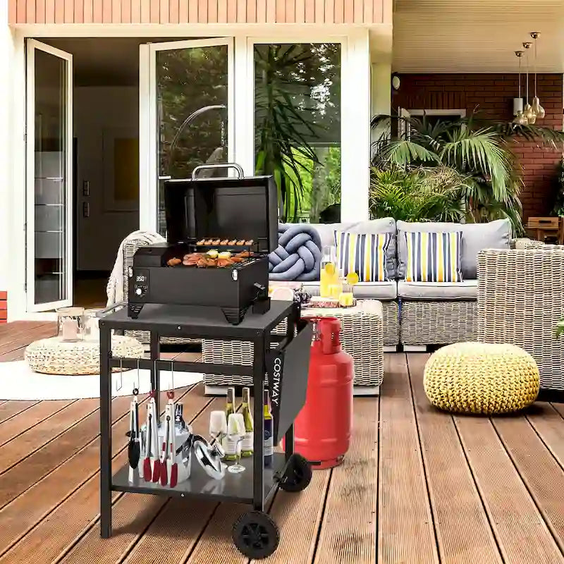 Costway Double-Shelf Movable Dining Cart Table Multifunctional Kitchen - See Details