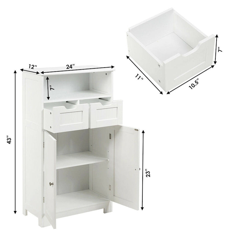 Gymax Bathroom Floor Cabinet Wooden Storage Organizer Side Cabinet W/2 - See Details