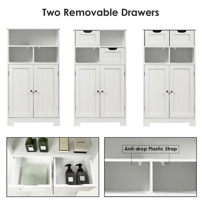 Gymax Bathroom Floor Cabinet Wooden Storage Organizer Side Cabinet W/2 - See Details