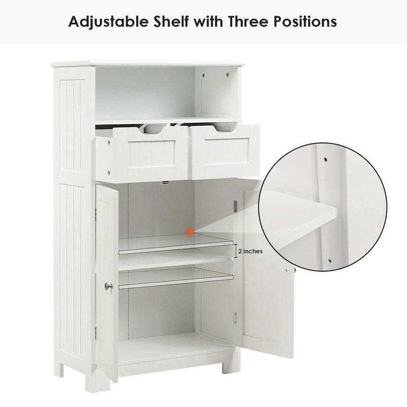 Gymax Bathroom Floor Cabinet Wooden Storage Organizer Side Cabinet W/2 - See Details