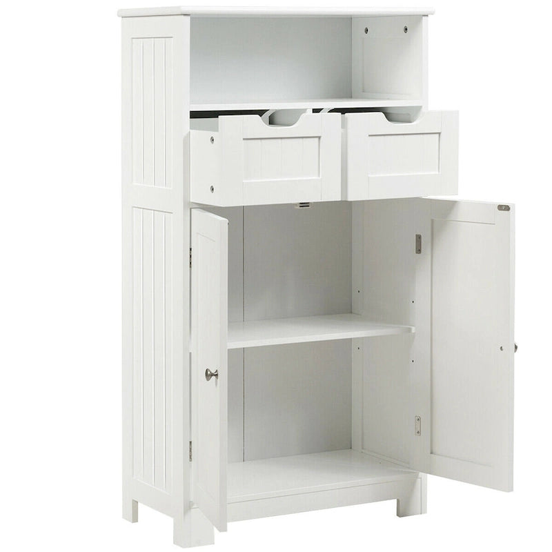 Gymax Bathroom Floor Cabinet Wooden Storage Organizer Side Cabinet W/2 - See Details