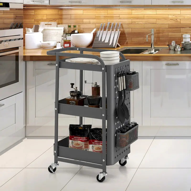 Gymax 3-Tier Utility Storage Cart Metal Rolling Trolley w/ DIY