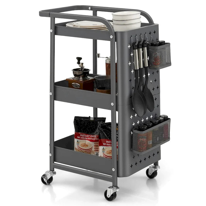 Gymax 3-Tier Utility Storage Cart Metal Rolling Trolley w/ DIY