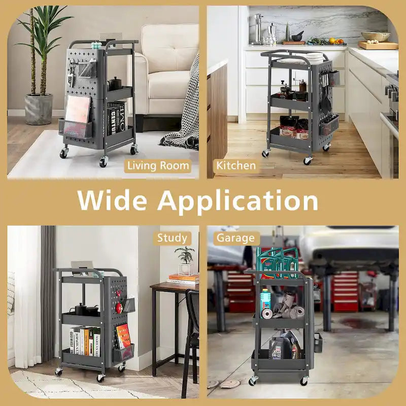 Gymax 3-Tier Utility Storage Cart Metal Rolling Trolley w/ DIY