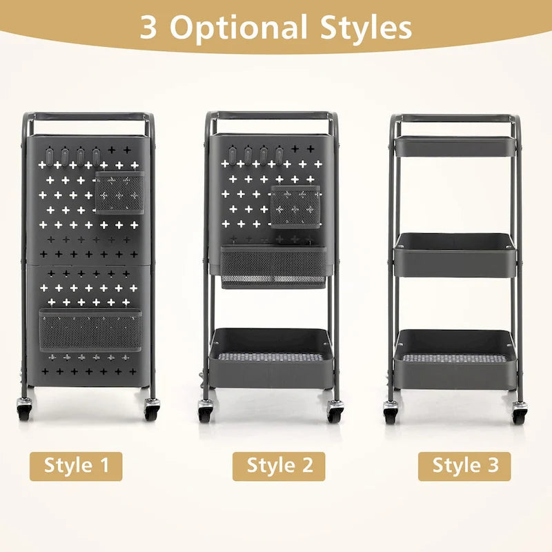 Gymax 3-Tier Utility Storage Cart Metal Rolling Trolley w/ DIY