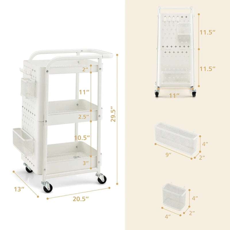 Gymax 3-Tier Utility Storage Cart Metal Rolling Trolley w/ DIY