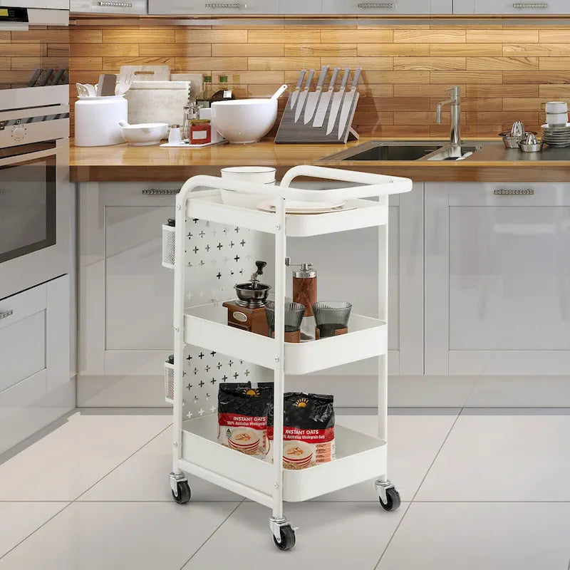 Gymax 3-Tier Utility Storage Cart Metal Rolling Trolley w/ DIY
