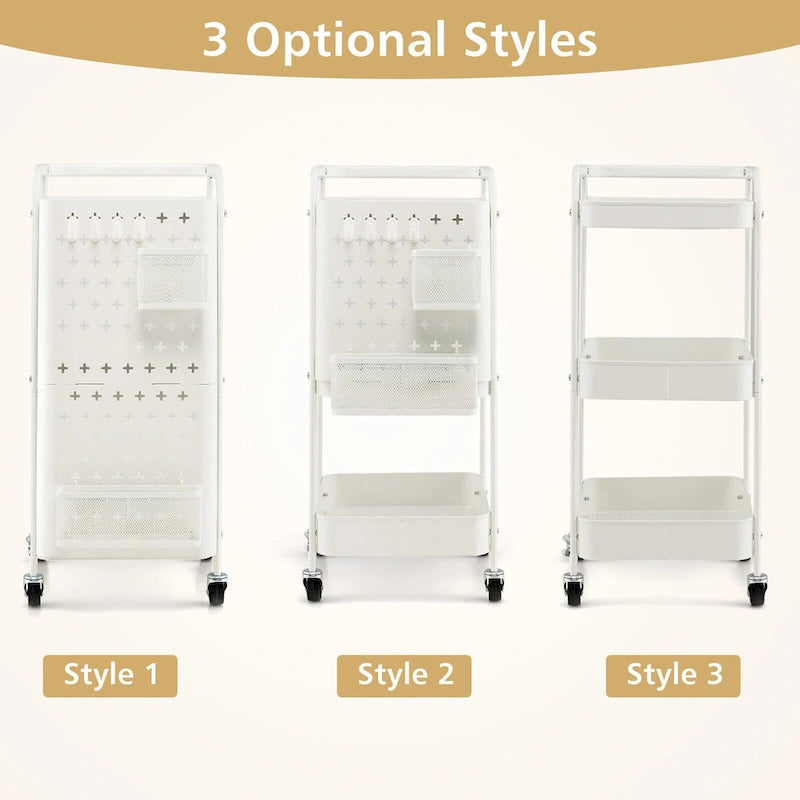 Gymax 3-Tier Utility Storage Cart Metal Rolling Trolley w/ DIY