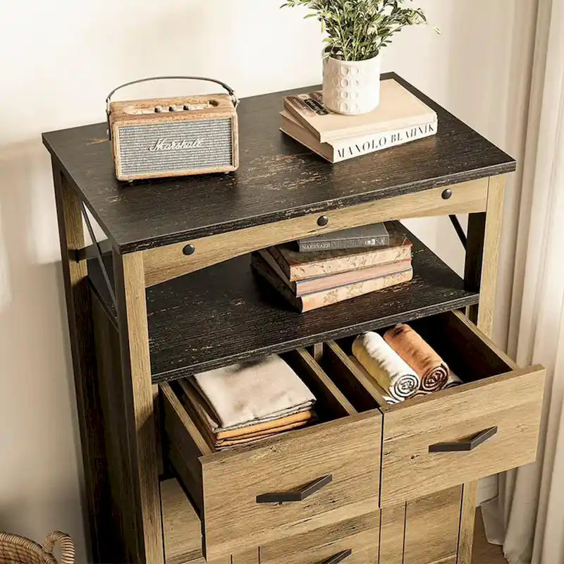 Bestier Hallway & Living Room Storage Cabinet w/ 2 Shelves and 5 Drawers, Brown - 83