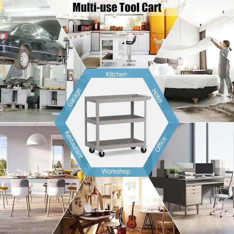 Costway 3-Tier Metal Utility Cart 400 lbs Storage Service Trolley Tool - See Details