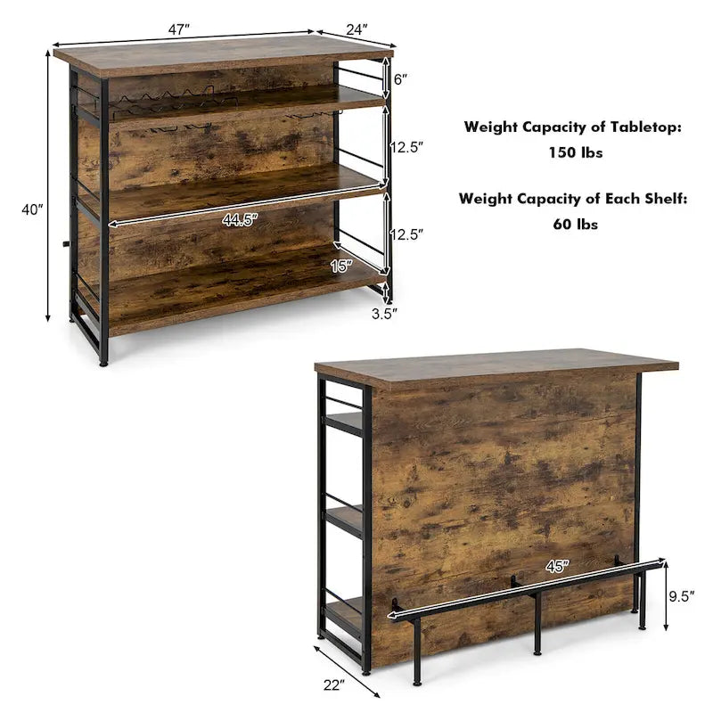 Gymax Industrial Kitchen Island Bar Table 4-Tier Storage Shelf Wine