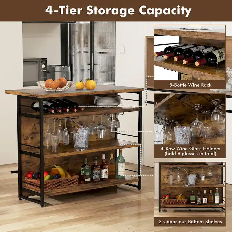 Gymax Industrial Kitchen Island Bar Table 4-Tier Storage Shelf Wine