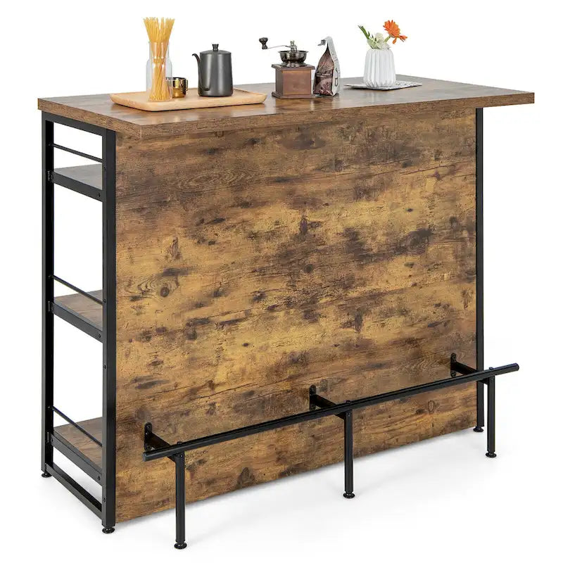 Gymax Industrial Kitchen Island Bar Table 4-Tier Storage Shelf Wine