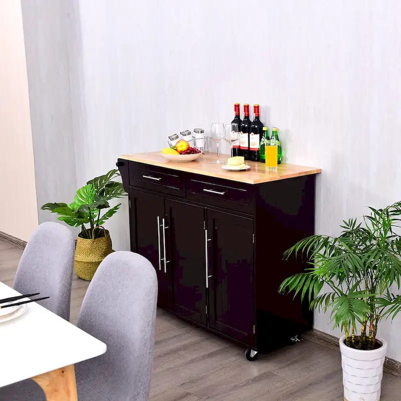 Costway Kitchen Island Trolley Cart Wood Top Rolling Storage Cabinet