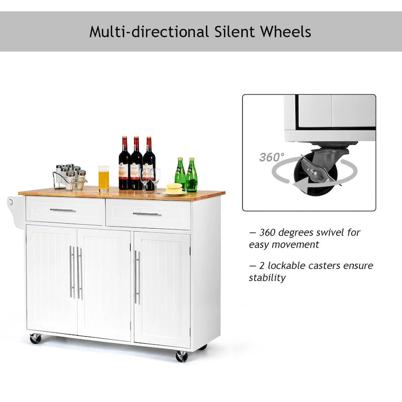 Costway Kitchen Island Trolley Cart Wood Top Rolling Storage Cabinet