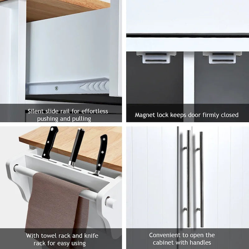 Costway Kitchen Island Trolley Cart Wood Top Rolling Storage Cabinet