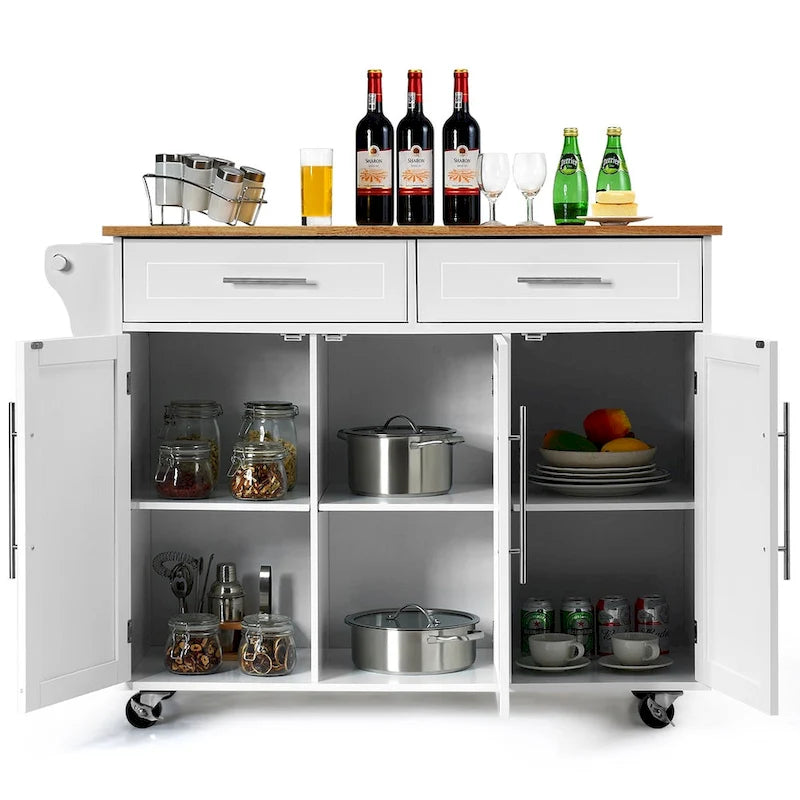 Costway Kitchen Island Trolley Cart Wood Top Rolling Storage Cabinet