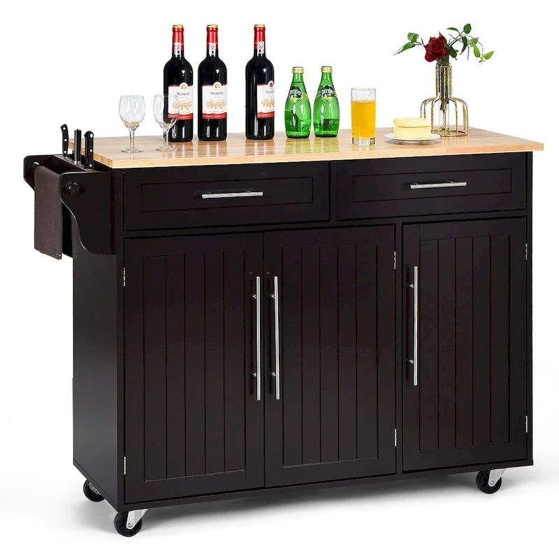 Costway Kitchen Island Trolley Cart Wood Top Rolling Storage Cabinet