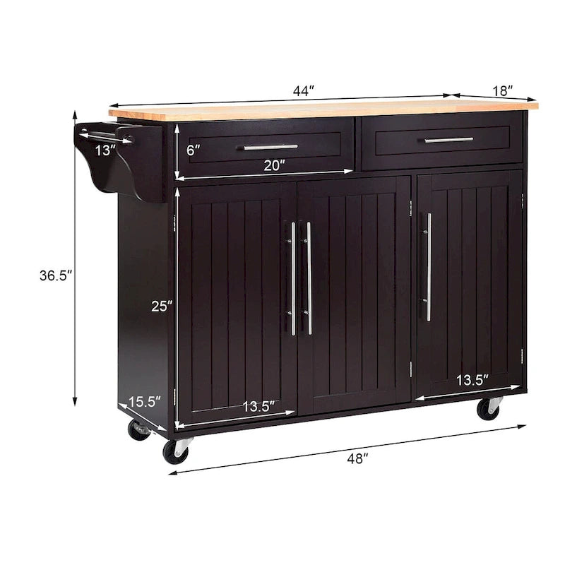 Costway Kitchen Island Trolley Cart Wood Top Rolling Storage Cabinet