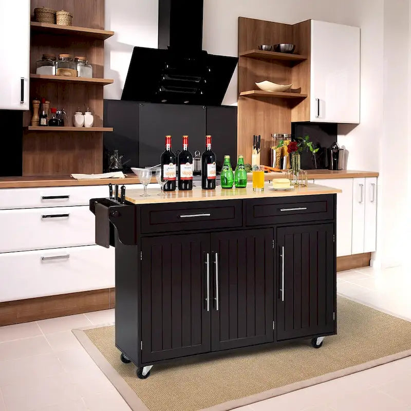 Costway Kitchen Island Trolley Cart Wood Top Rolling Storage Cabinet