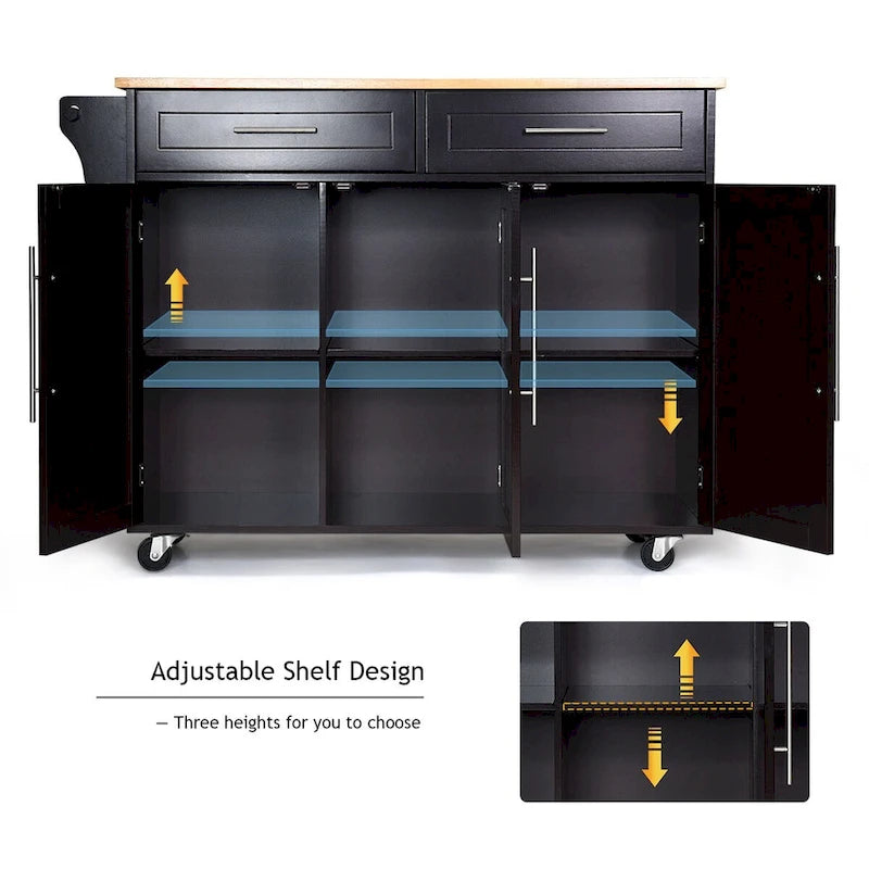 Costway Kitchen Island Trolley Cart Wood Top Rolling Storage Cabinet
