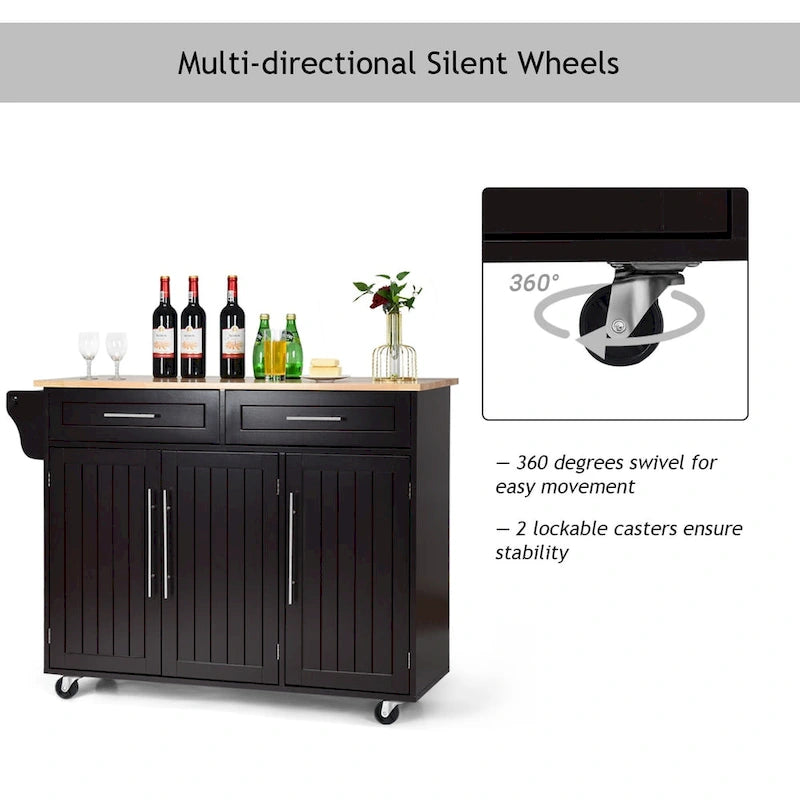 Costway Kitchen Island Trolley Cart Wood Top Rolling Storage Cabinet