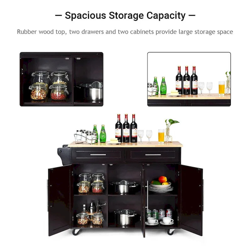 Costway Kitchen Island Trolley Cart Wood Top Rolling Storage Cabinet