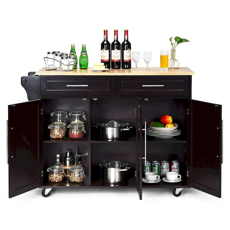 Costway Kitchen Island Trolley Cart Wood Top Rolling Storage Cabinet