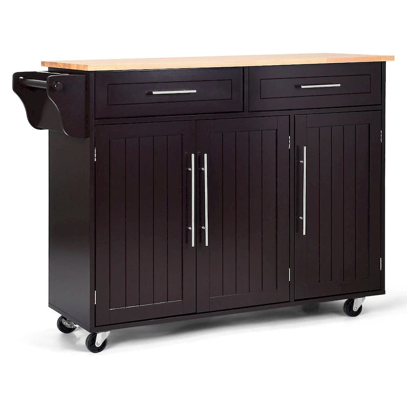 Costway Kitchen Island Trolley Cart Wood Top Rolling Storage Cabinet