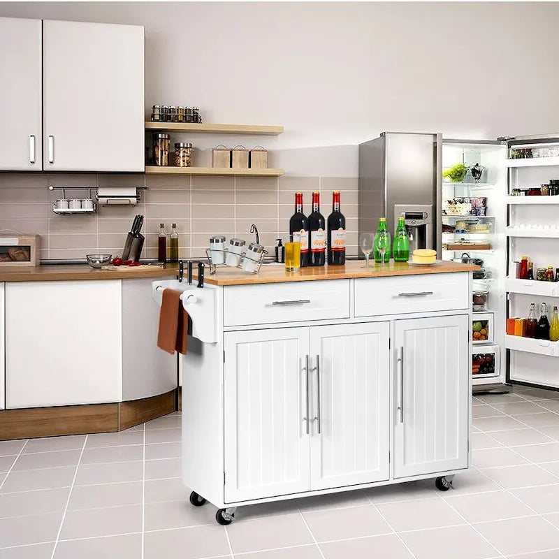Costway Kitchen Island Trolley Cart Wood Top Rolling Storage Cabinet