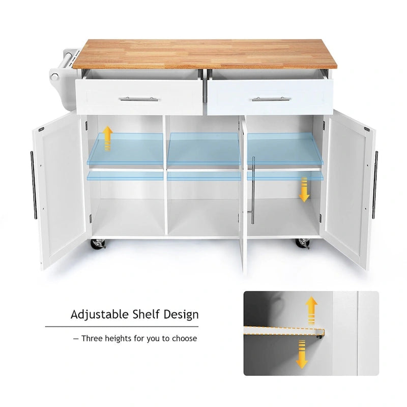 Costway Kitchen Island Trolley Cart Wood Top Rolling Storage Cabinet