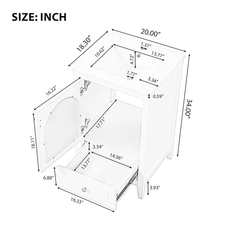 20 Inch Bathroom Vanity With Sink Combo, Modern Bathroom Vanity, Compact Space Bathroom Cabinet With Glass Door, Drawer