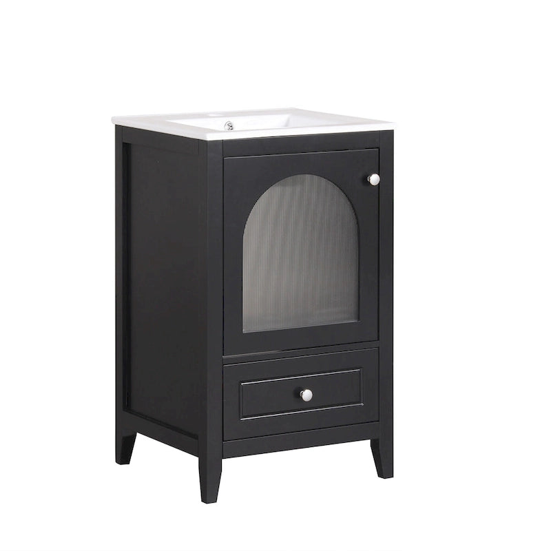 20 Inch Bathroom Vanity With Sink Combo, Modern Bathroom Vanity, Compact Space Bathroom Cabinet With Glass Door, Drawer
