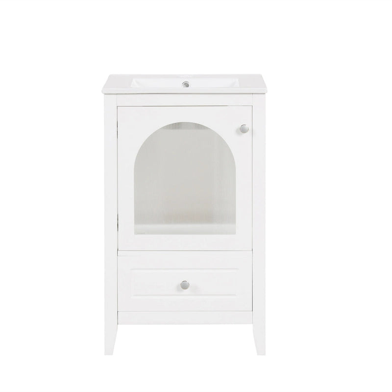 20 Inch Bathroom Vanity With Sink Combo, Modern Bathroom Vanity, Compact Space Bathroom Cabinet With Glass Door, Drawer