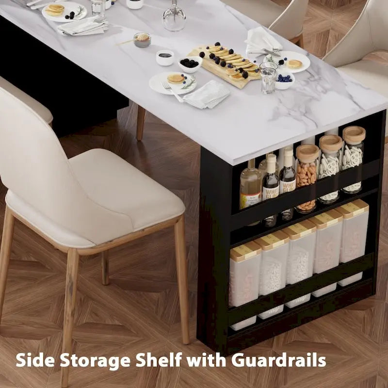 82.7 Wooden 4-6 Person Kitchen Island with Extendable Dining Table and Double-sized Storage