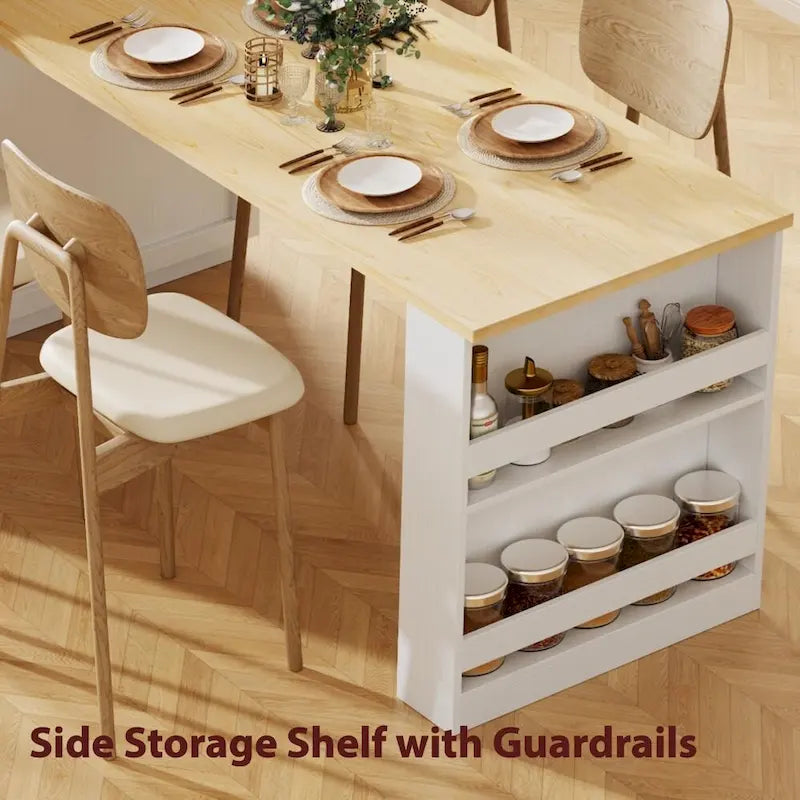 82.7 Wooden 4-6 Person Kitchen Island with Extendable Dining Table and Double-sized Storage