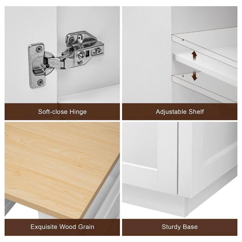 82.7 Wooden 4-6 Person Kitchen Island with Extendable Dining Table and Double-sized Storage