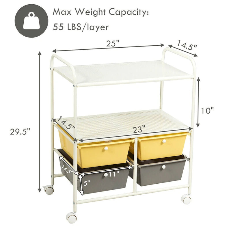 Gymax 4 Drawers Rolling Storage Cart Metal Rack Shelf Home Office - See Details