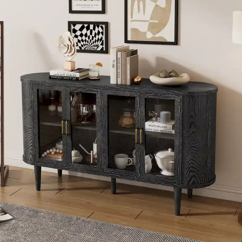 Farmhouse Sideboard Cabinet with Glass Doors & Adjustable Shelves