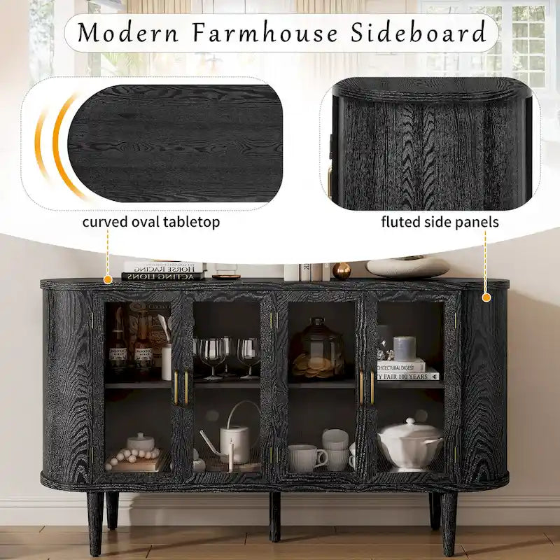 Farmhouse Sideboard Cabinet with Glass Doors & Adjustable Shelves